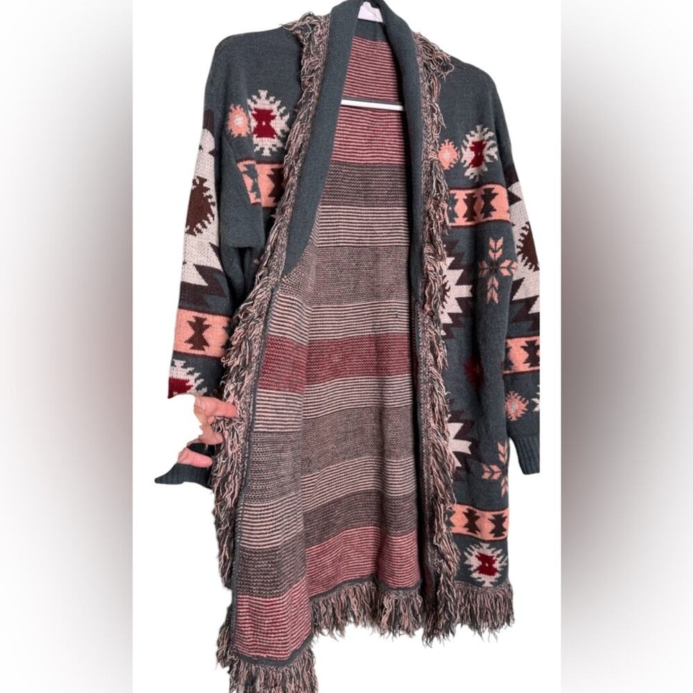 Spool 72 Velvet Moon Blanket Sweater Aztec Print Cardigan Duster M/L - Picture 6 of 9